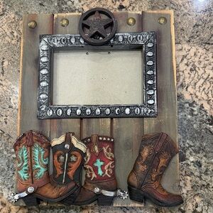 Western Cowboy Boot Frame Accent - Brown & Turquoise Home Accent
